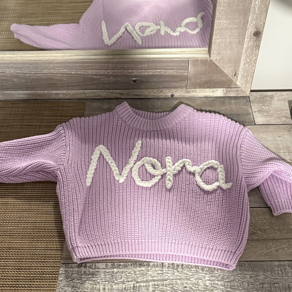 Lilac Sweater with White Script